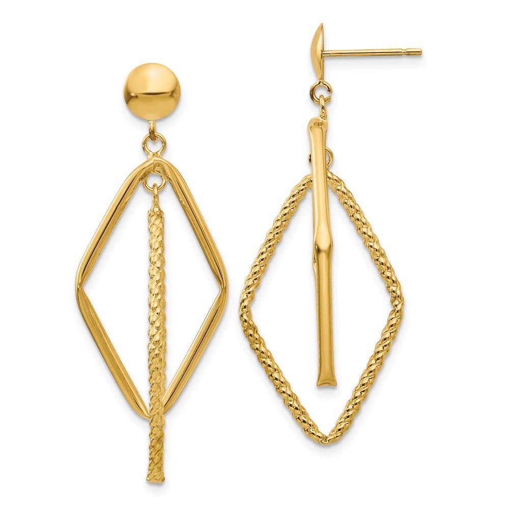 14k Polished And Textured Diamond Shaped Post Earrings
